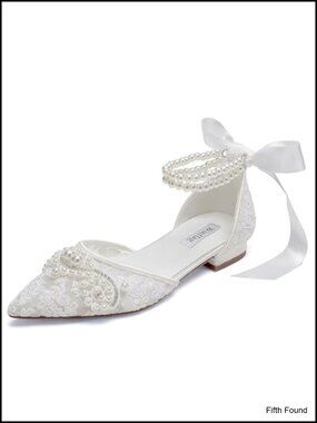 Pearl Lace Wedding Flats Pointed Toe Bride Shoes